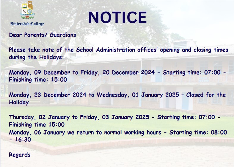 Administration Opening and Closing Times during the Holiday