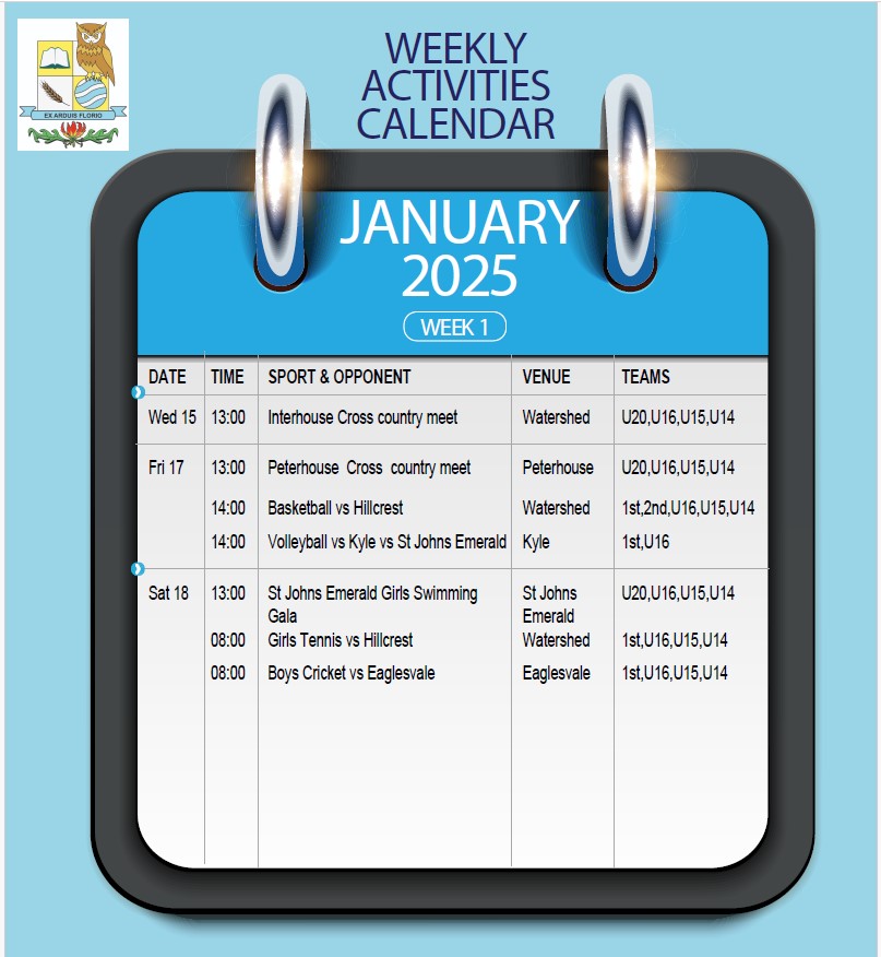 Week 1 Activities Calendar